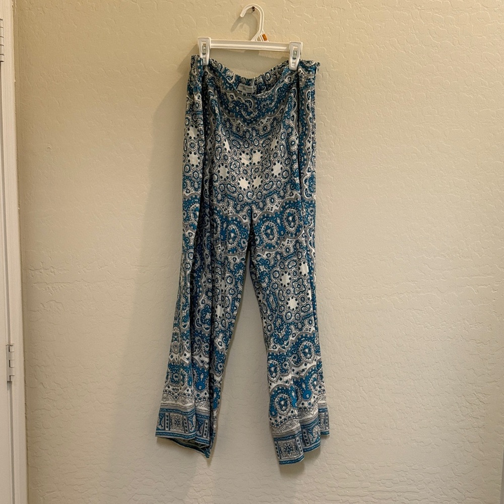 Anthropologie Feather Bone Teal and White Patterned Pants